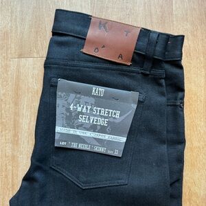 HIROSHI KATO 4-way stretch selvedge jeans - The Needle - size 33 - Black Raw